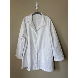 Eileen Fisher White Organic Cotton Hemp Stand Collar Jacket Size XL
